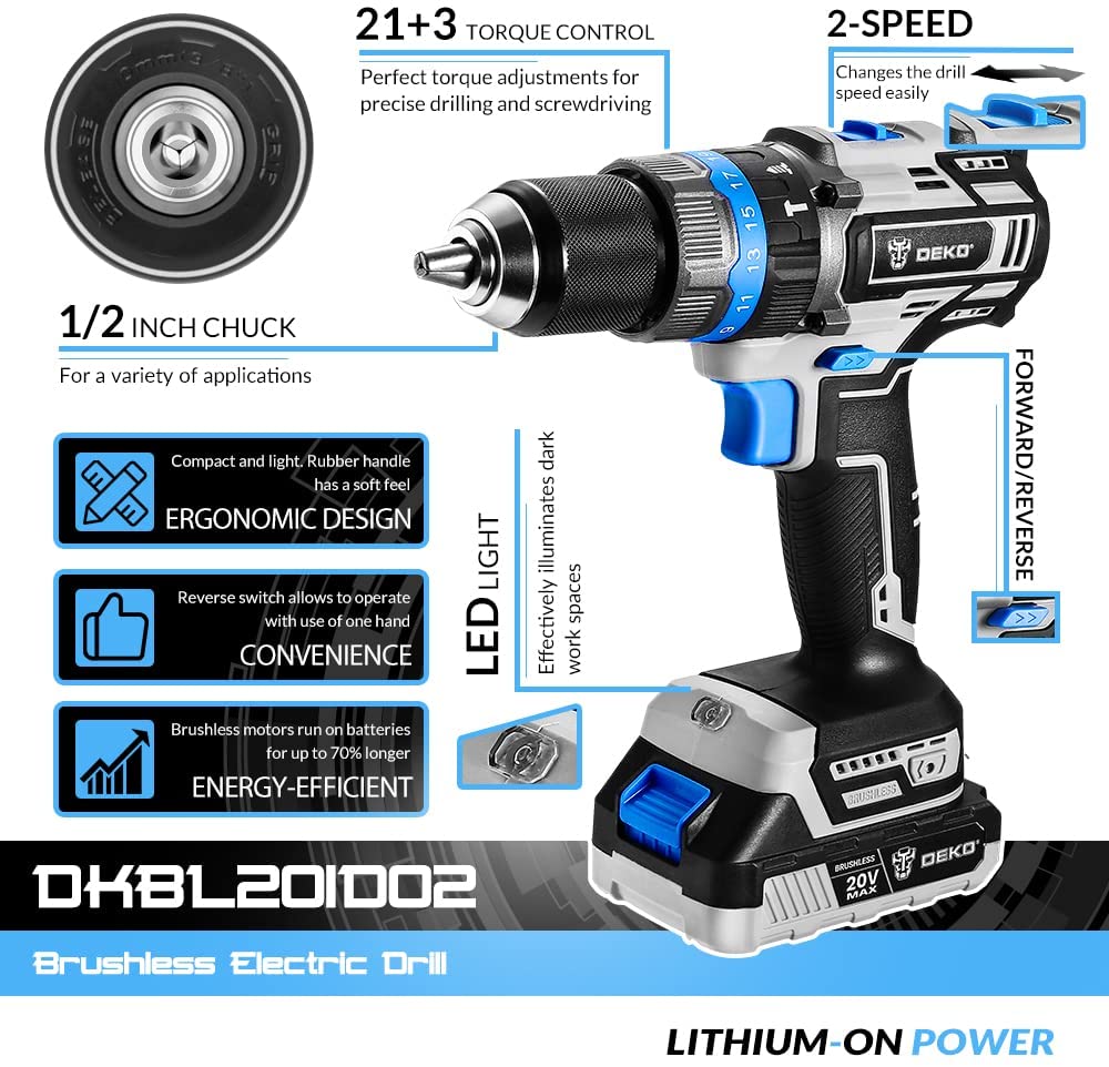 20V  BRUSHLESS WRENCH + 20V  BRUSHLESS IMPACT DRILL + 2 pcs  2 ah batteries + charger + bag