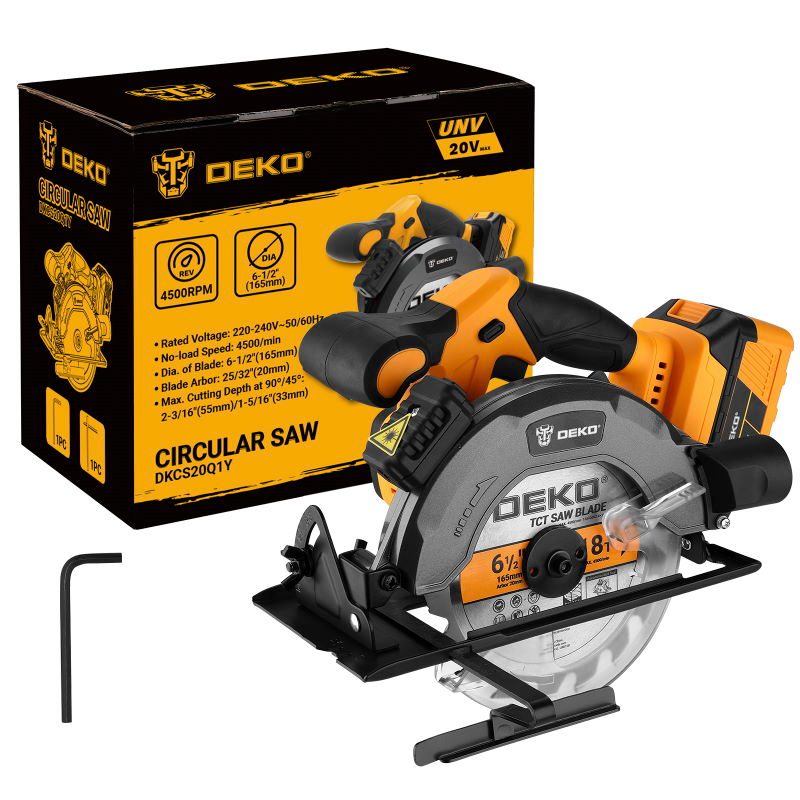 DEKO Tools 20V Cordless Circular Saw
with 1 pc 3.0Ah Lithium-Ion Battery and 1 pc Charger - in box.