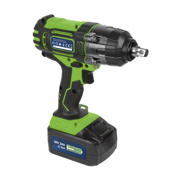 Cordless Impact Wrench 18V 3Ah Li-ion 1/2"Sq Drive Hi-Vis