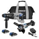 DEKO Tools 20 V Combo of B/C 115mm Angle Grinder & Rotary Hammer with 2 x 2.0Ah Battery & 1 x Charger in Tools Bag