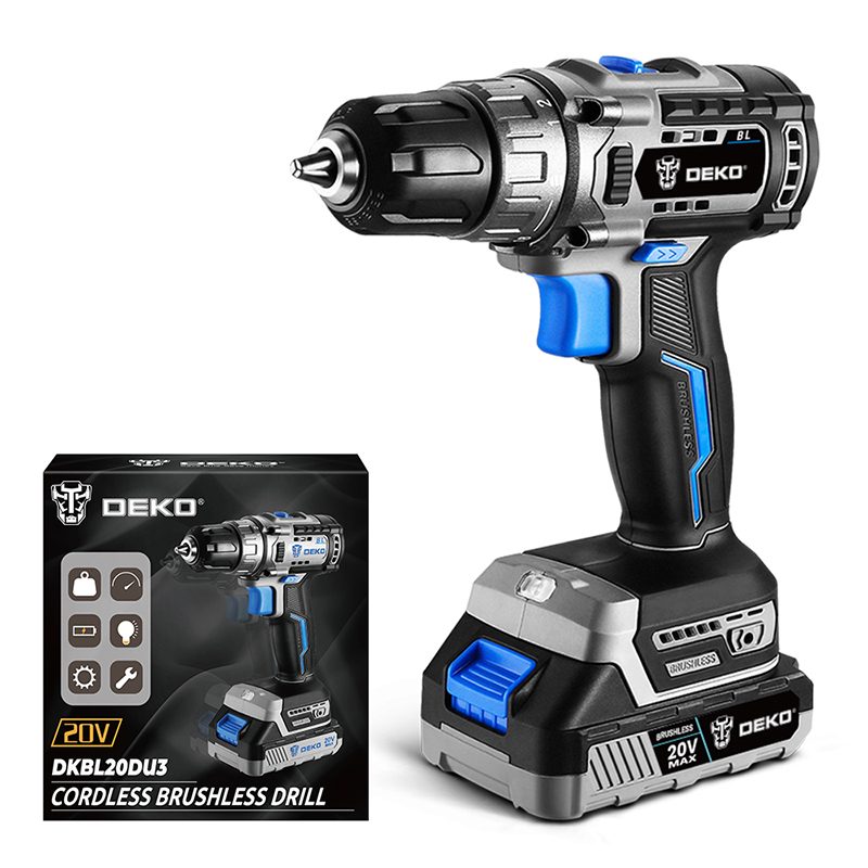 DEKO Tools Brushless Drill with 1 pc2.0Ah Lithium-ion Battery and 1 pc Charger