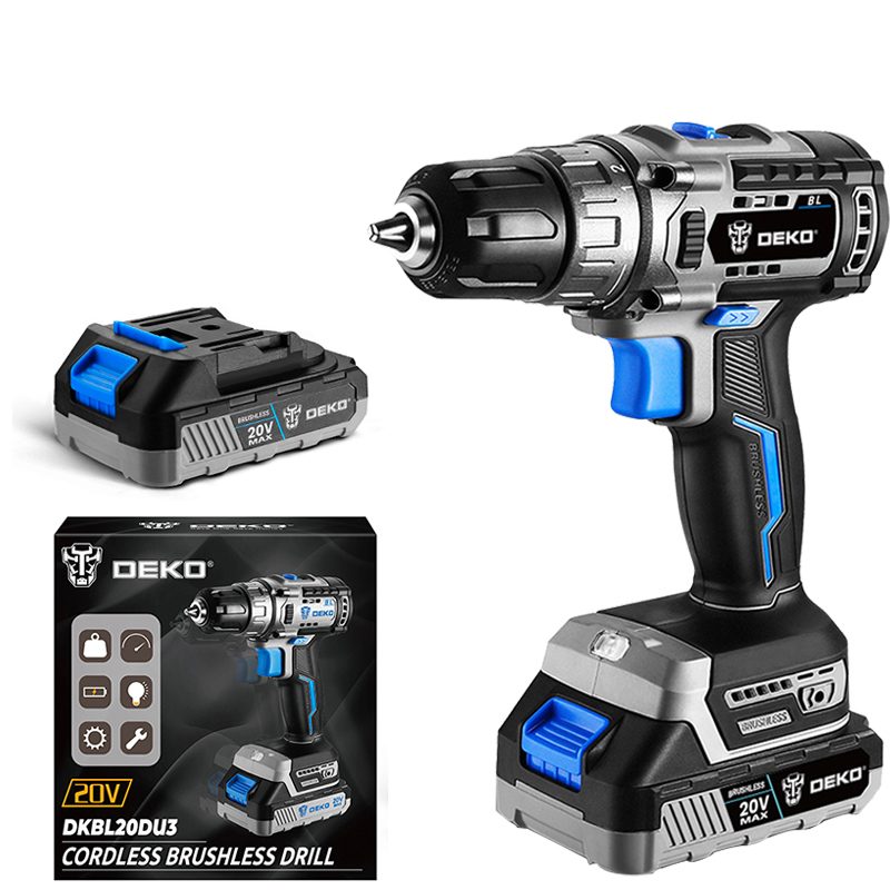 DEKO Tools Brushless Drill with 2 pc2.0Ah Lithium-ion Battery and 1 pc Charger