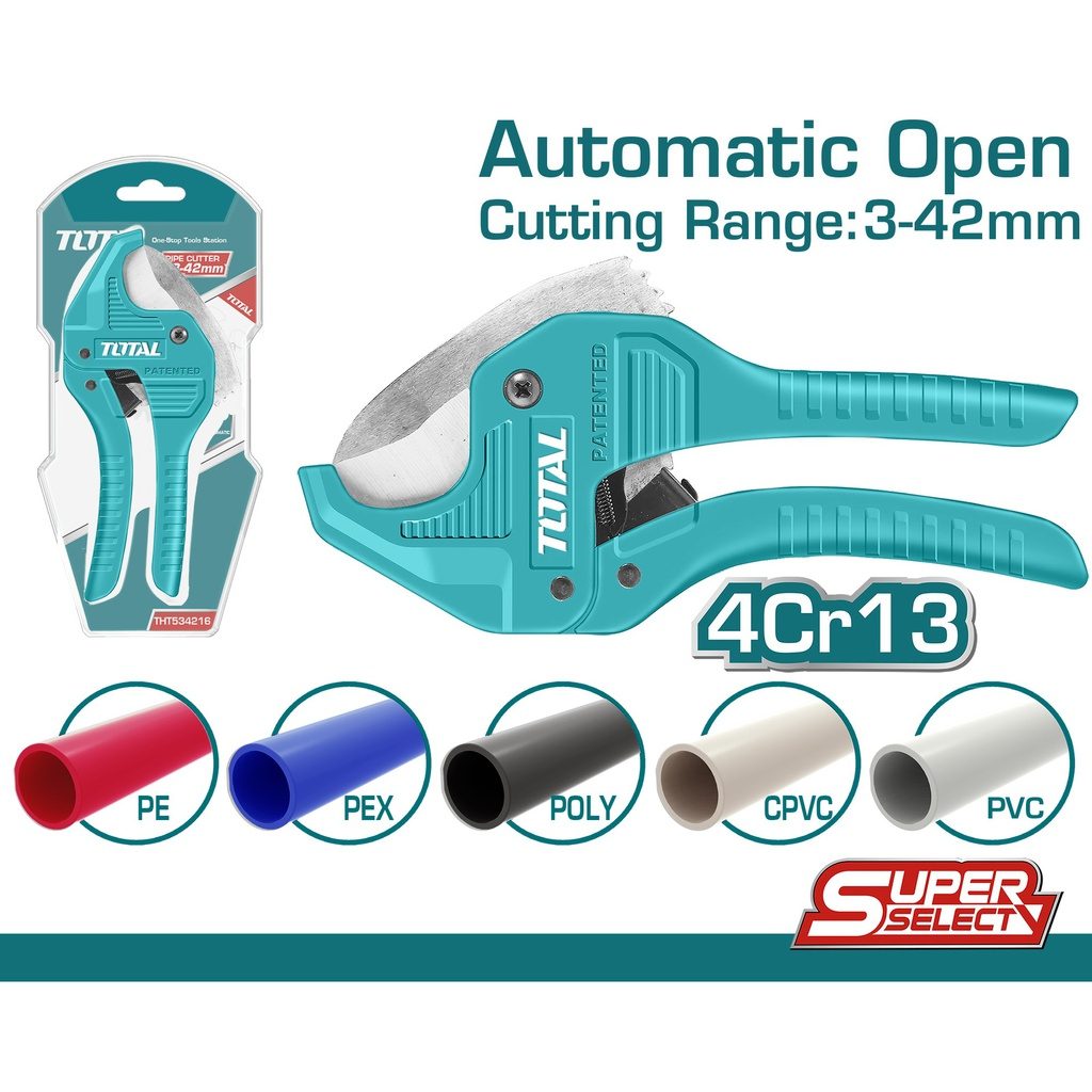 PVC Pipe Cutter 193mm Automatic Open, TOTAL TOOLS