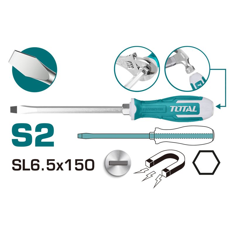 Screwdriver 150mm Slotted Go-Through, TOTAL TOOLS