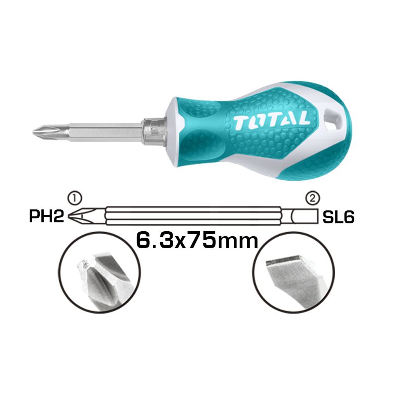 Screwdriver Set 2 In 1 6.35X75mm PH2+SL6, TOTAL TOOLS