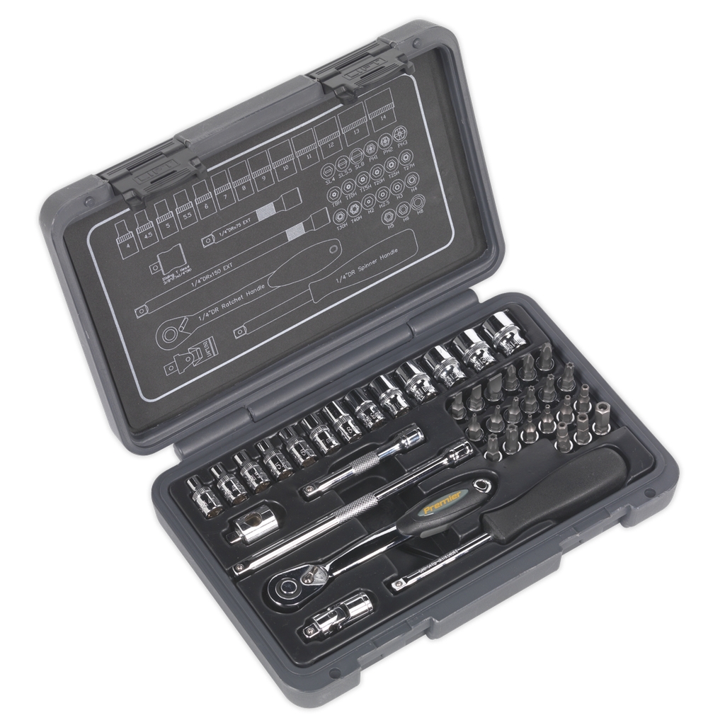 Socket Set 40pc 1/4"Sq Drive 6pt WallDrive Metric, SEALEY UK