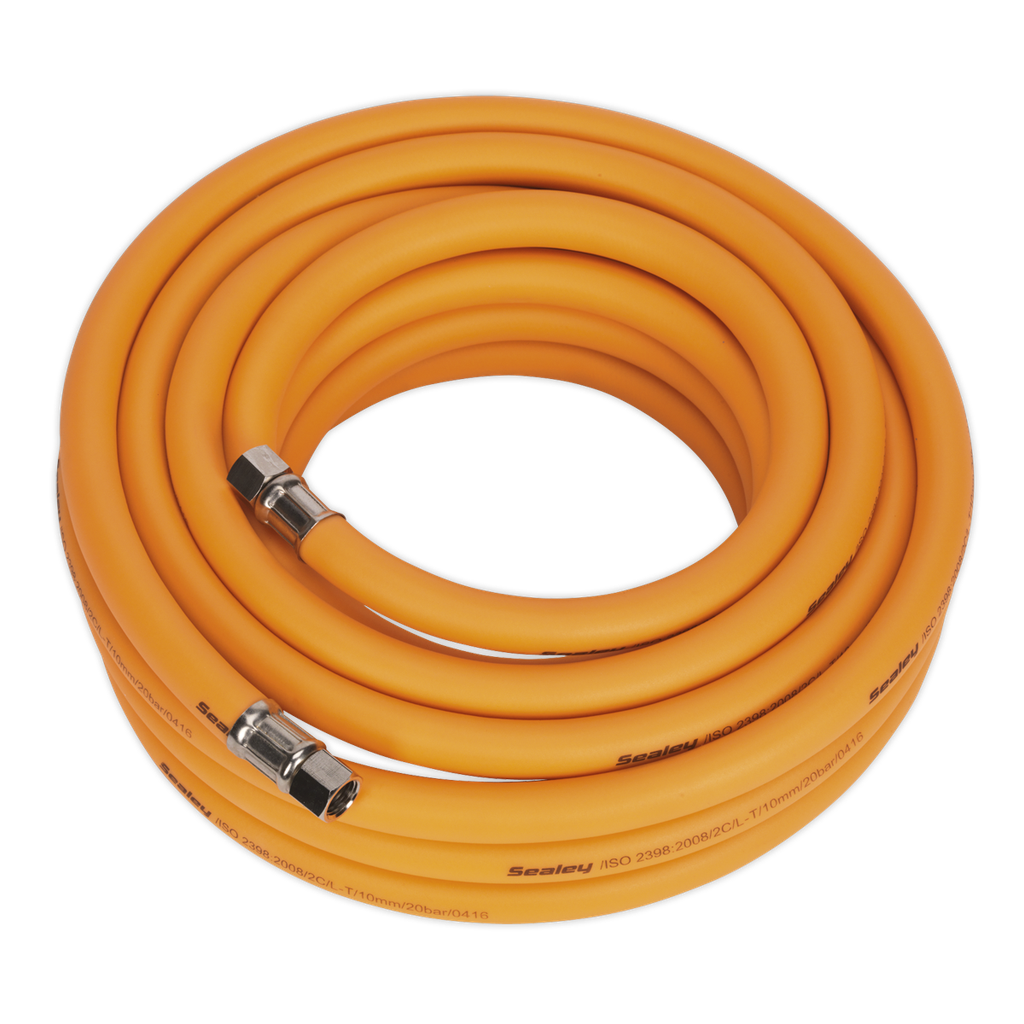 Air Hose 10m x Ø10mm Hybrid High Visibility 1/4"BSP Unions, SEALEY UK