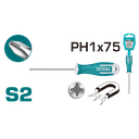 Screwdriver 75mm Phillips Magnetic S2 PH1, TOTAL TOOLS